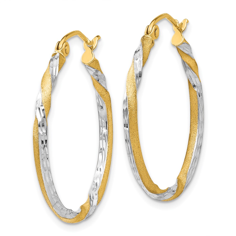 14k & Rhodium Satin Diamond Cut Twisted Hoop Earrings (TF744)