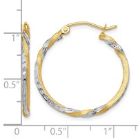 14K & Rhodium Satin Diamond Cut Twisted Hoop Earrings view 4