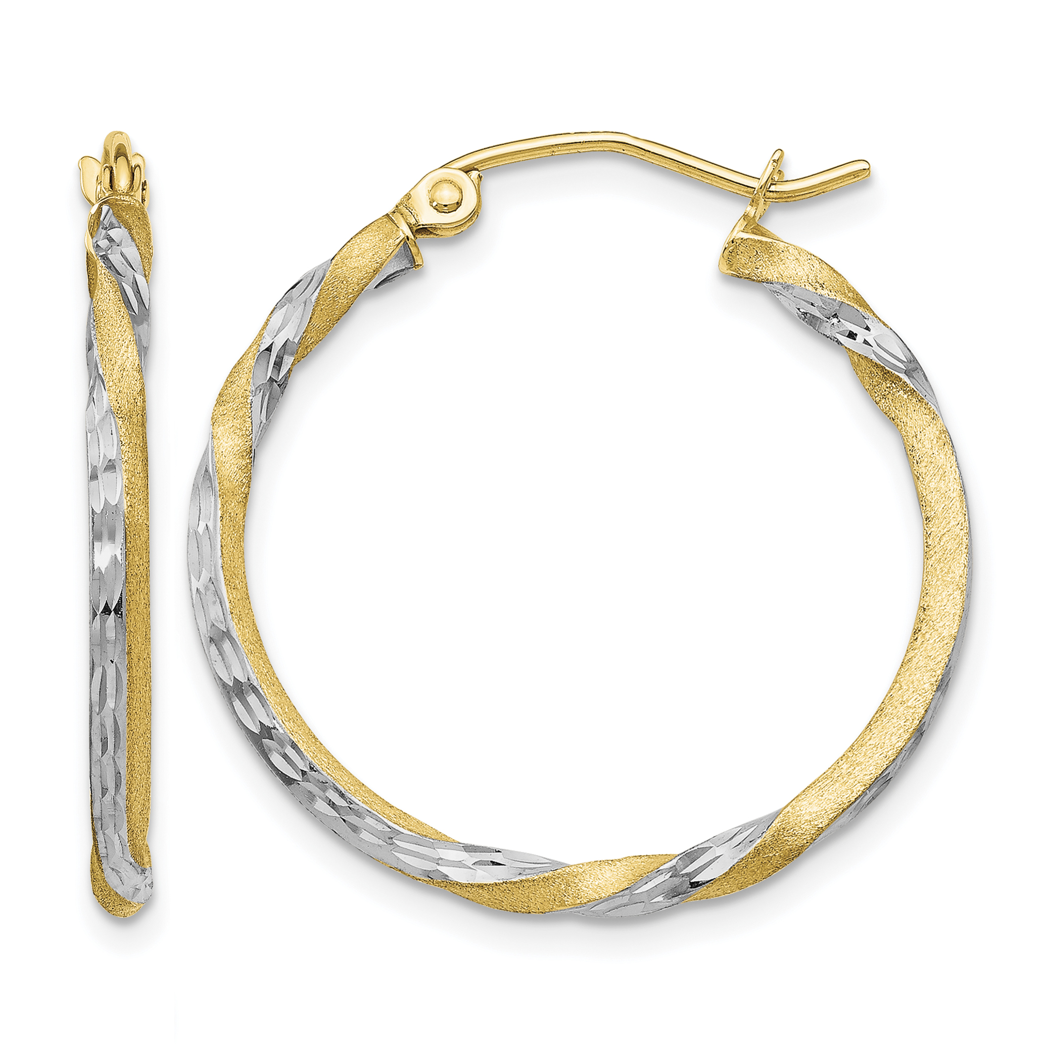 14k & Rhodium Satin Diamond Cut Twisted Hoop Earrings (TF744)