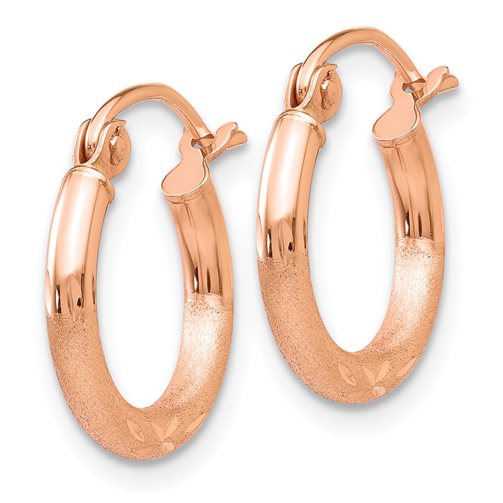 14k Rose Gold Lightweight Satin Diamond Cut Hoop Earrings (TF754)