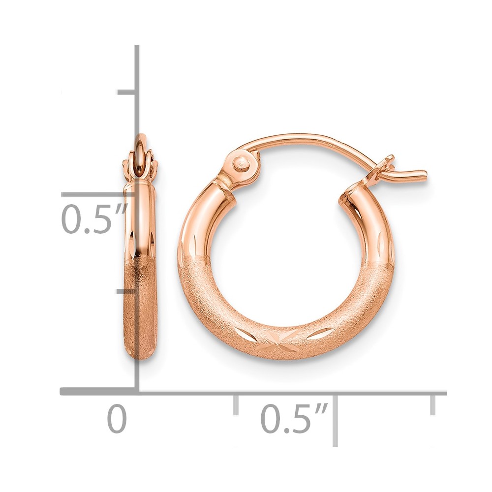 14k Rose Gold Lightweight Satin Diamond Cut Hoop Earrings (TF754)