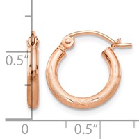 14K Rose Gold 2x 13mm Lightweight Satin Diamond-cut Tube Hoop Earrings view 4