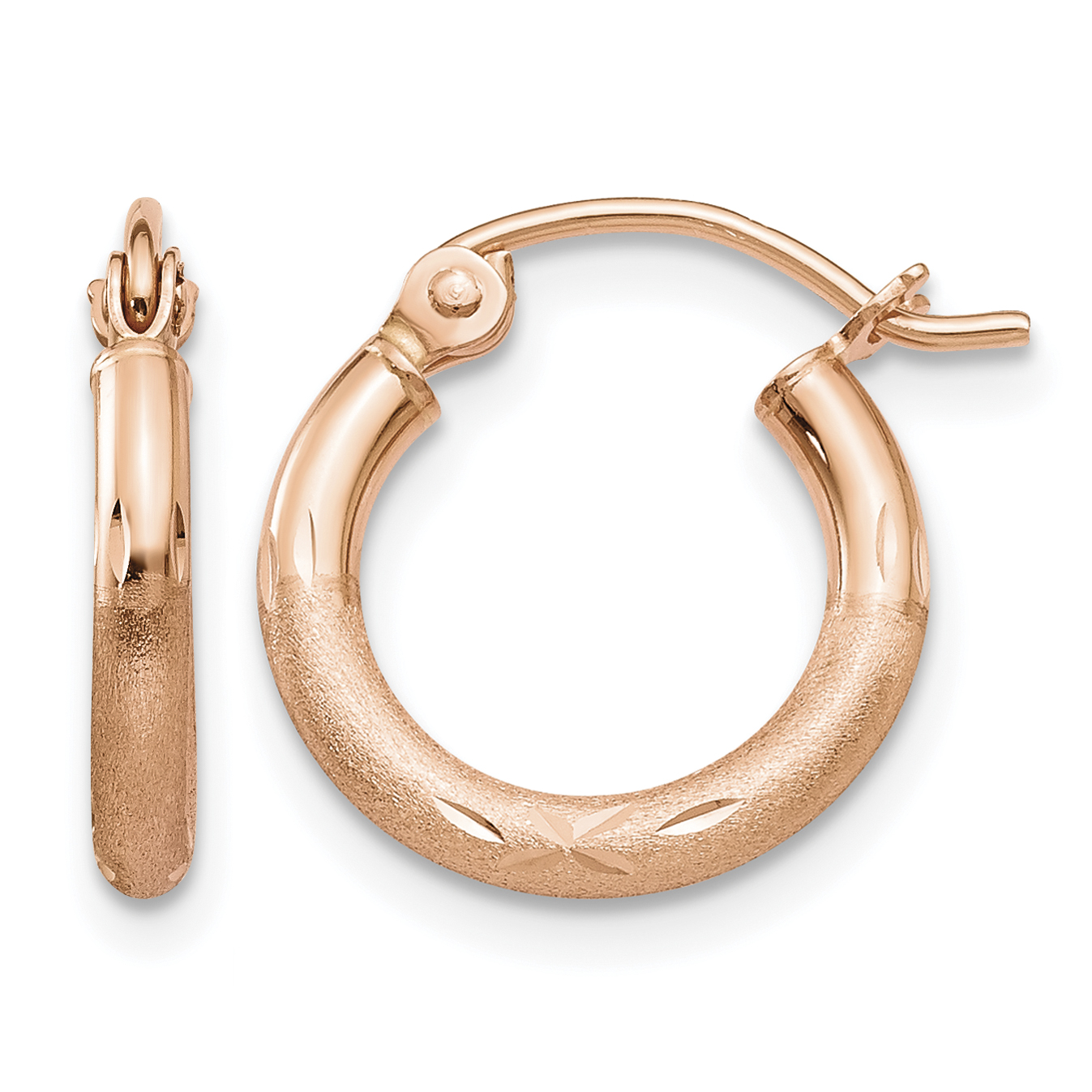 14k Rose Gold Lightweight Satin Diamond Cut Hoop Earrings (TF754)