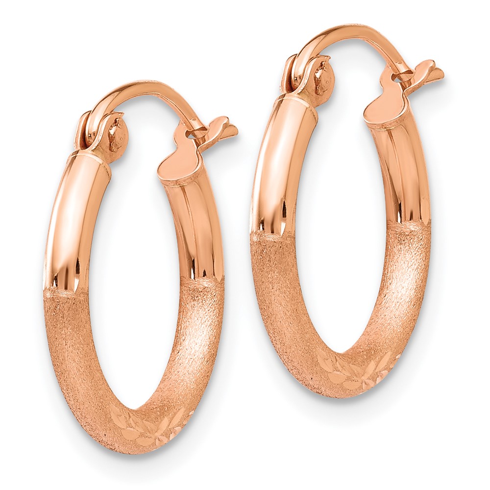 14k Rose Gold Lightweight Satin Diamond Cut Hoop Earrings (TF755)