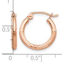 14K Rose Gold 2x 15mm Lightweight Satin Diamond-cut Tube Hoop Earrings view 4