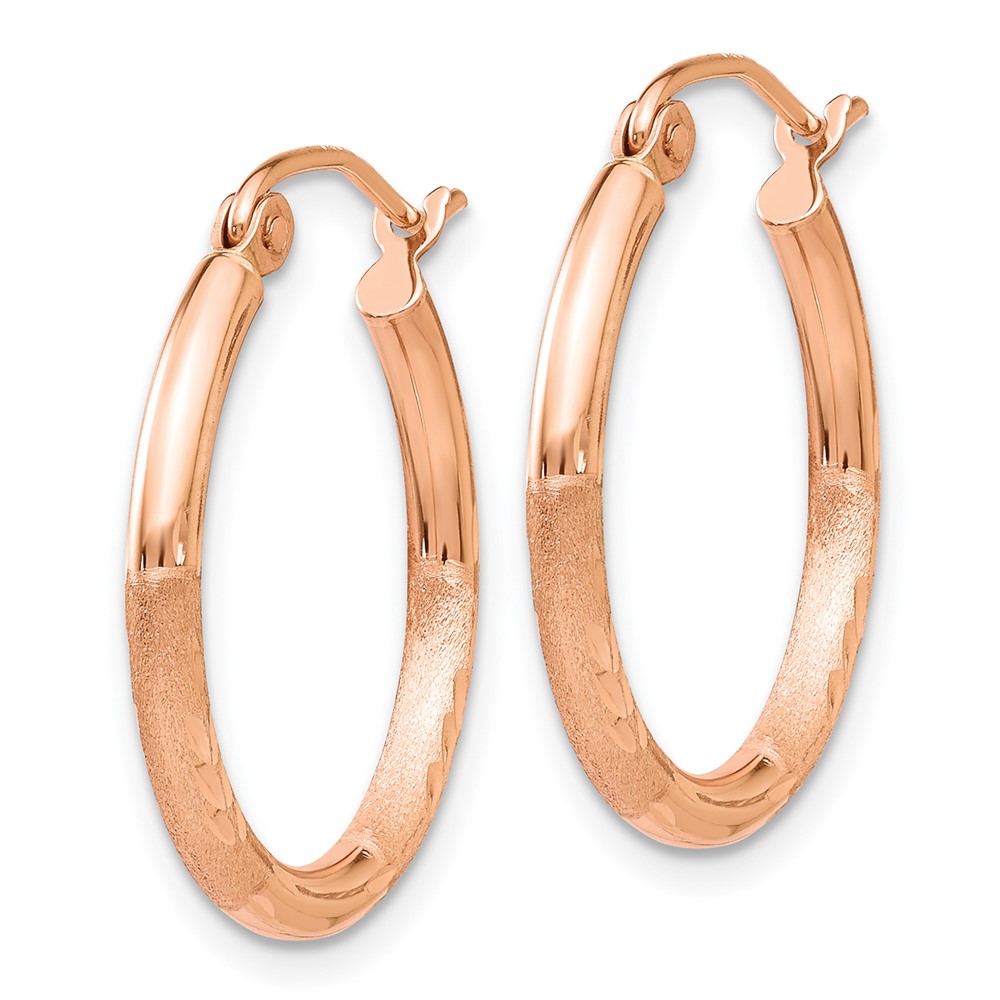 14k Rose Gold Lightweight Satin Diamond Cut Hoop Earrings (TF756)
