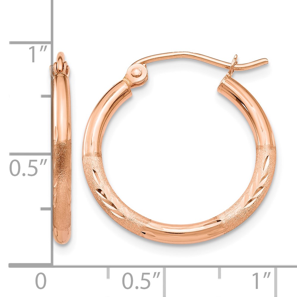 14k Rose Gold Lightweight Satin Diamond Cut Hoop Earrings (TF756)