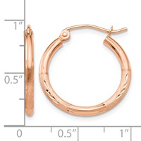 14K Rose Gold 2x 20mm Lightweight Satin Diamond-cut Tube Hoop Earrings view 4