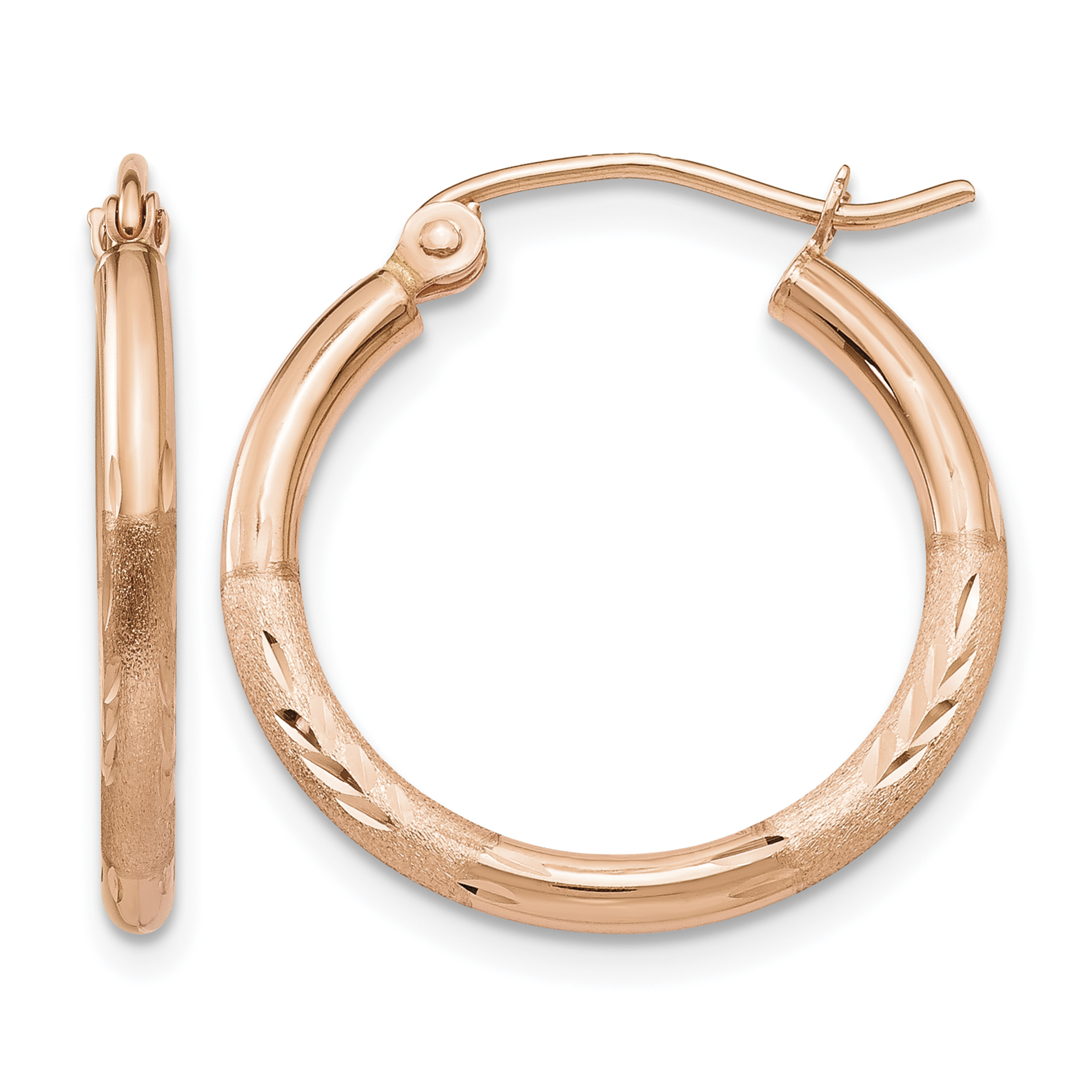 14k Rose Gold Lightweight Satin Diamond Cut Hoop Earrings (TF756)