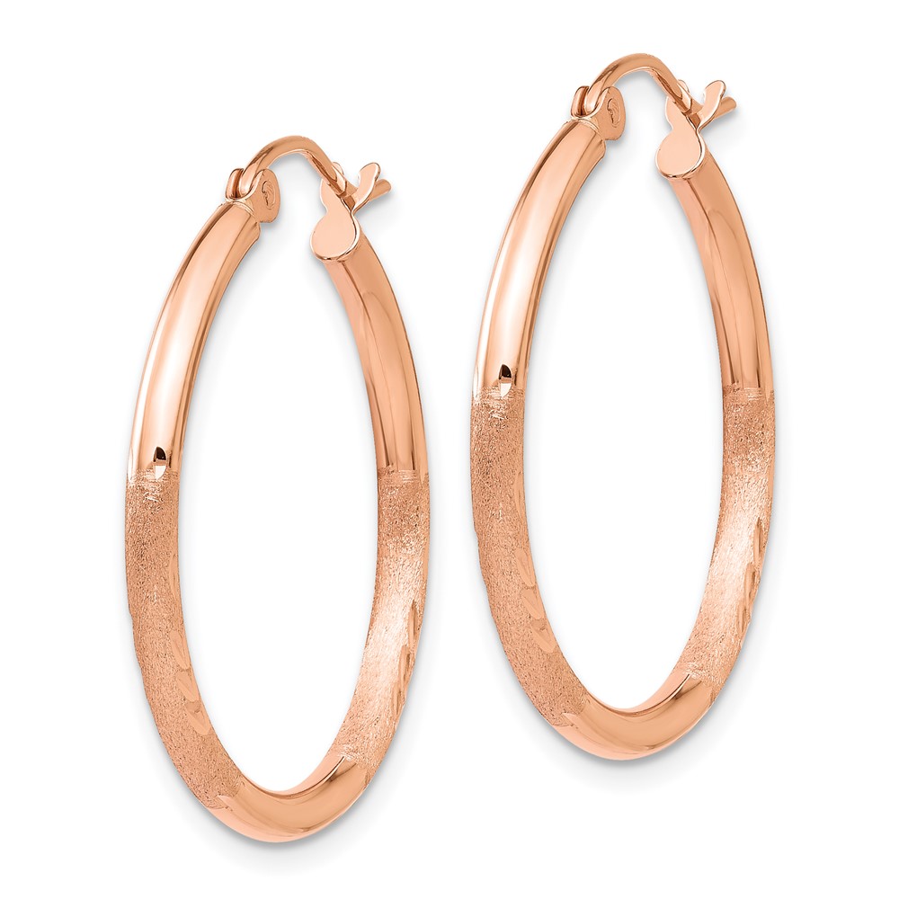 14k Rose Gold Lightweight Satin Diamond Cut Hoop Earrings (TF757)