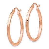 14K Rose Gold 2x 25mm Lightweight Satin Diamond-cut Tube Hoop Earrings view 2