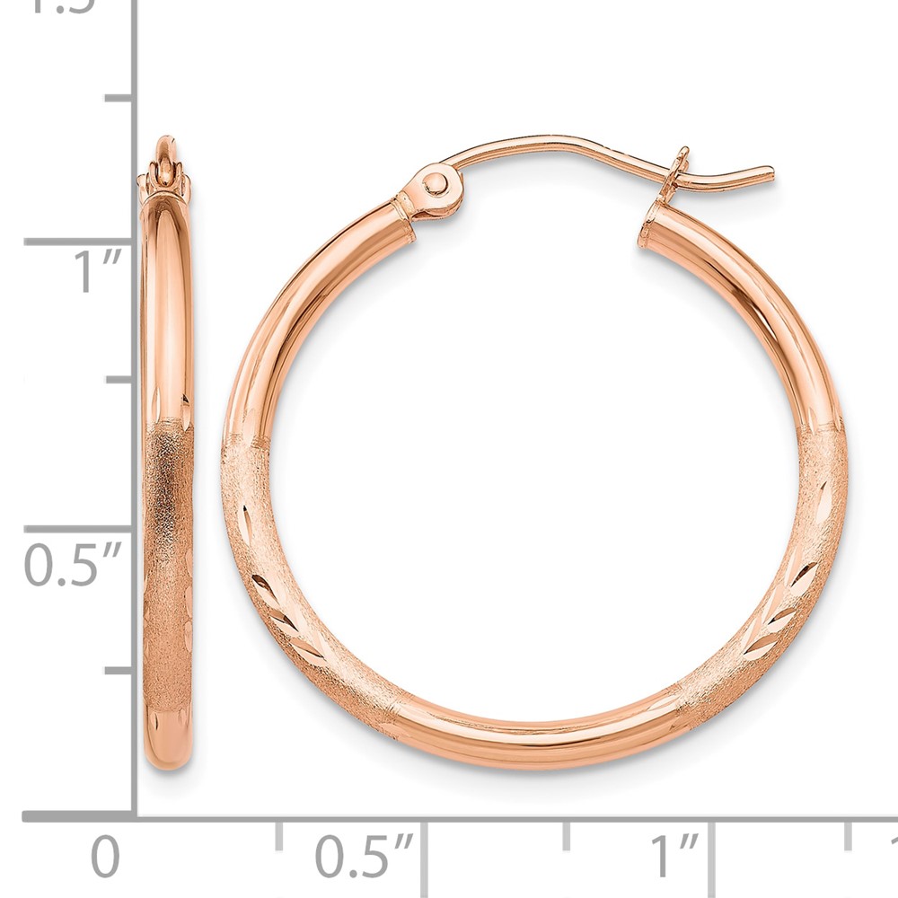 14k Rose Gold Lightweight Satin Diamond Cut Hoop Earrings (TF757)
