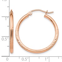14K Rose Gold 2x 25mm Lightweight Satin Diamond-cut Tube Hoop Earrings view 4