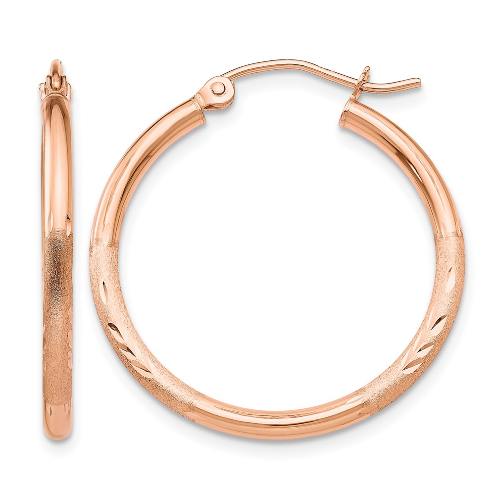 14k Rose Gold Lightweight Satin Diamond Cut Hoop Earrings (TF757)