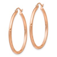 14K Rose Gold 2x 30mm Lightweight Satin Diamond-cut Tube Hoop Earrings view 2