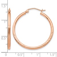 14K Rose Gold 2x 30mm Lightweight Satin Diamond-cut Tube Hoop Earrings view 4