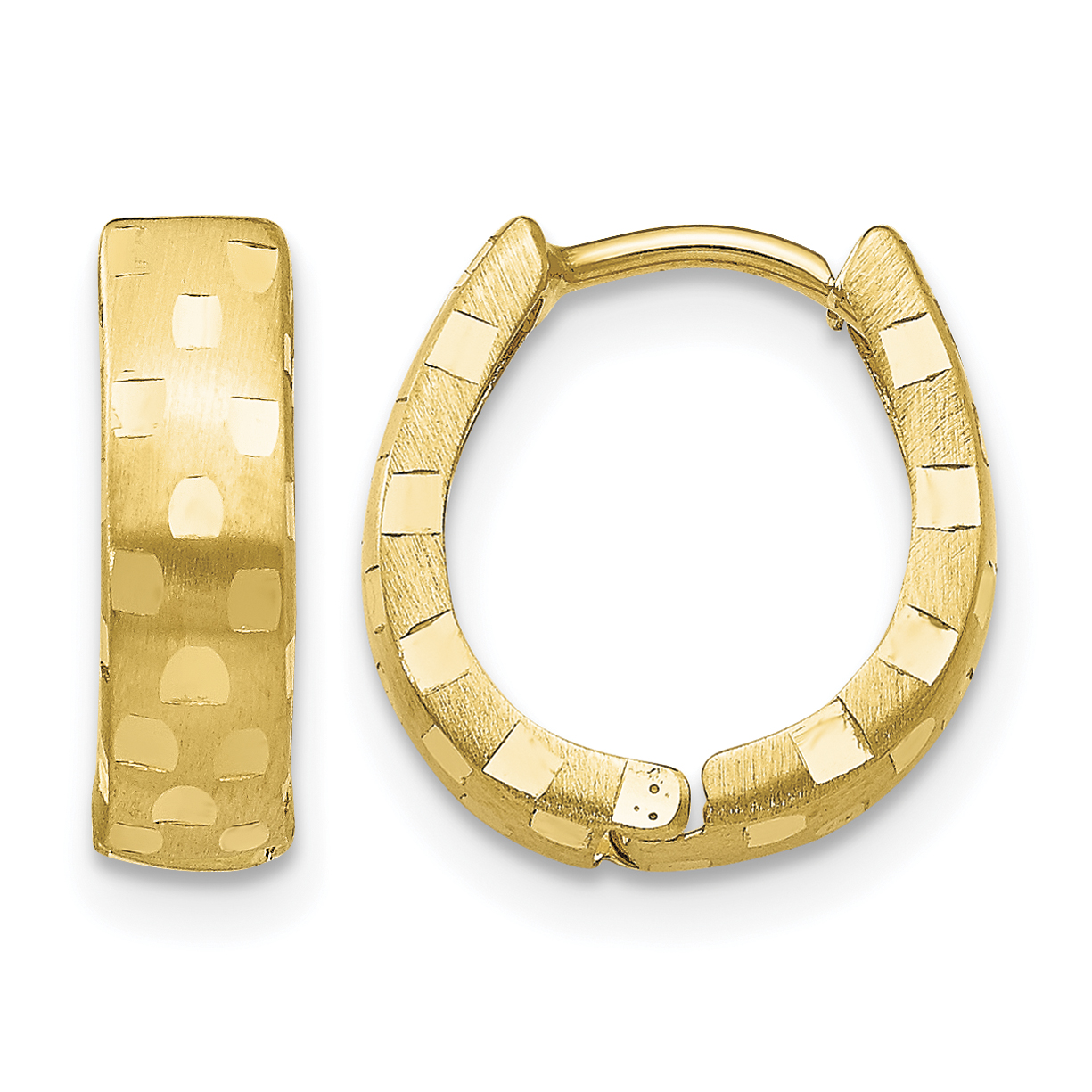14K Diamond Cut 4mm Patterned Hinged Hoop Earrings (TF773)