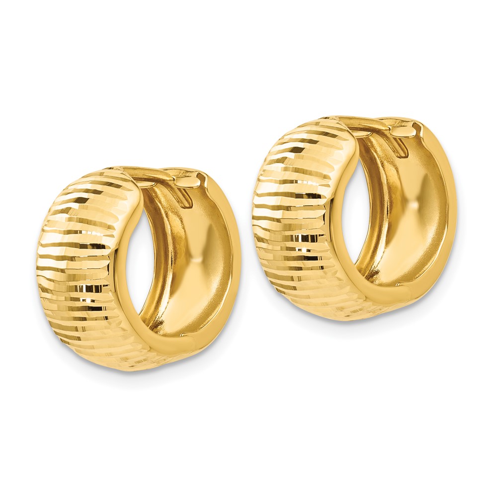 14K Gold Textured and Polished Hinged Hoop Earrings (TF775)