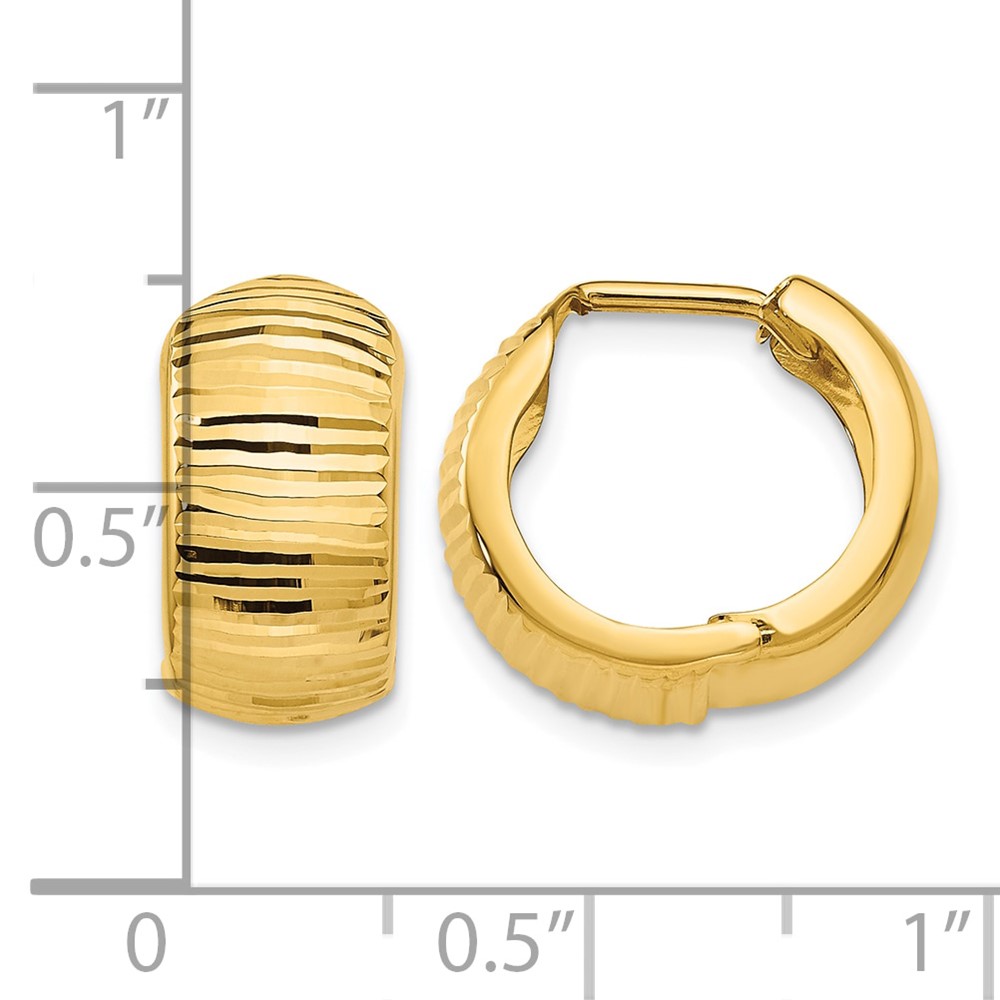 14K Gold Textured and Polished Hinged Hoop Earrings (TF775)