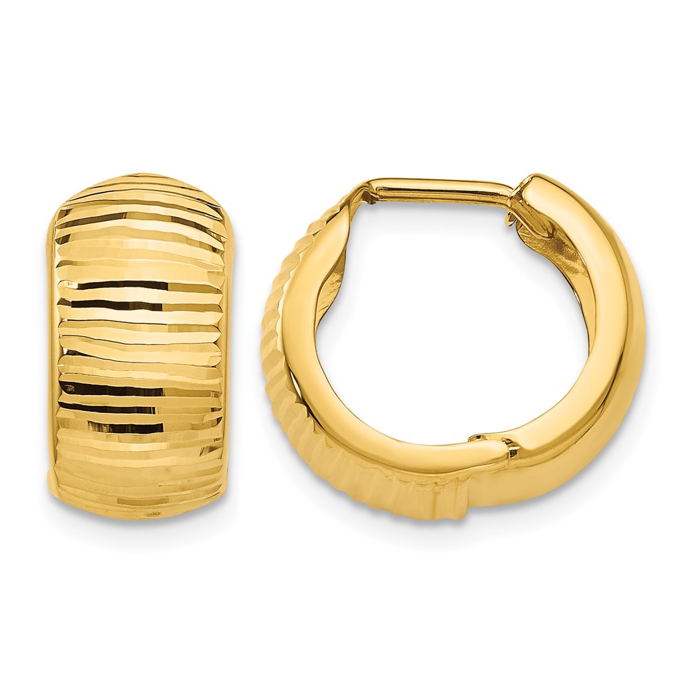 14K Gold Textured and Polished Hinged Hoop Earrings (TF775)