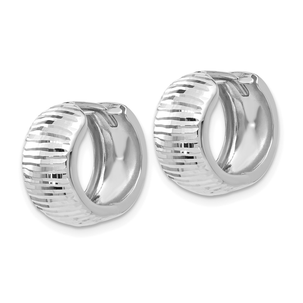 14K White Gold Textured and Polished Hinged Hoop Earrings (TF779)