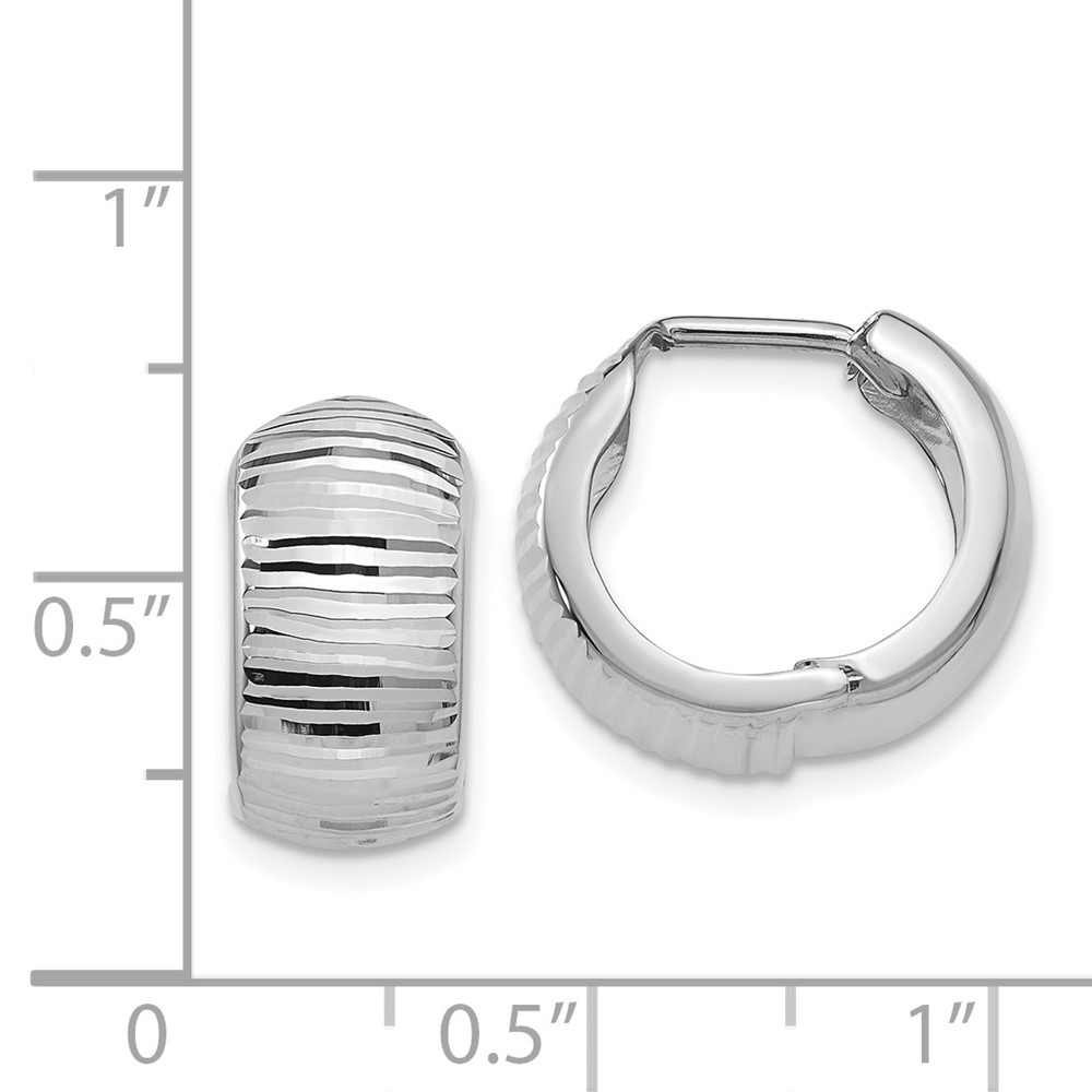 14K White Gold Textured and Polished Hinged Hoop Earrings (TF779)