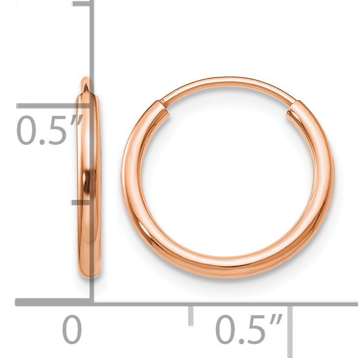 14k Rose Gold 1.5x15mm Polished Endless Tube Hoop Earrings TF781 detailed image 4