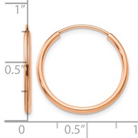 14K Rose Gold 1.5x 17mm Polished Endless Tube Hoop Earrings view 4