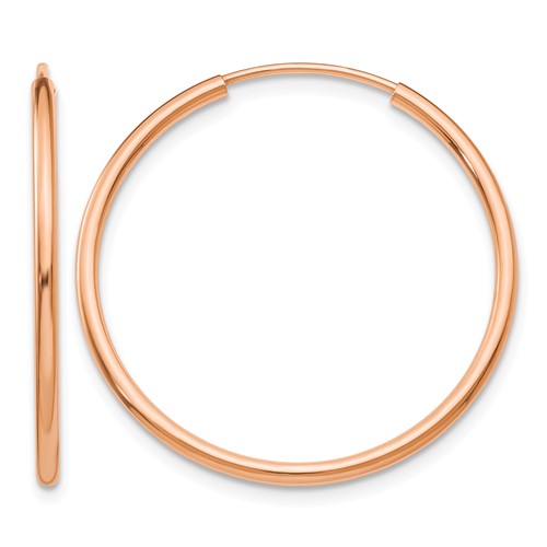 14K Rose Gold 1.5x 26mm Polished Endless Tube Hoop Earrings