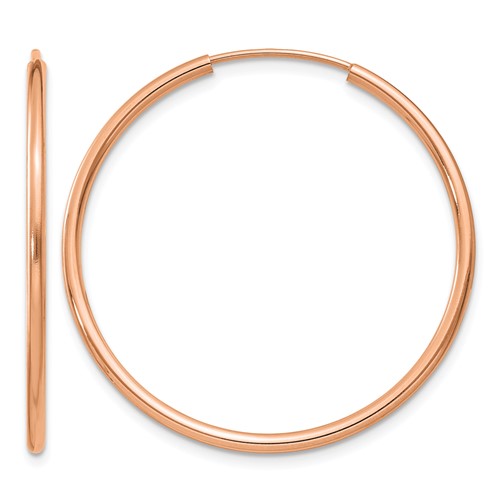 14K Rose Gold 1.5x 30mm Polished Endless Tube Hoop Earrings
