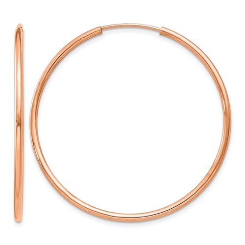 14K Rose Gold 1.5x 38mm Polished Endless Tube Hoop Earrings