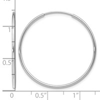 14K White Gold 1.2x 30mm Polished Endless Tube Hoop Earrings view 4