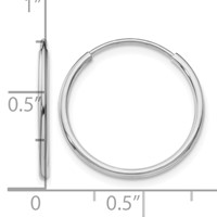 14K White Gold 1.2x 20mm Polished Endless Tube Hoop Earrings view 4