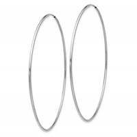 14K White Gold 1.2x 63mm Polished Endless Tube Hoop Earrings view 2