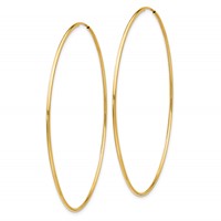 14K Yellow Gold 1.2x63mm Polished Endless Tube Hoop Earrings view 2