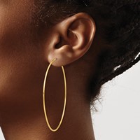 14K Yellow Gold 1.2x63mm Polished Endless Tube Hoop Earrings view 3