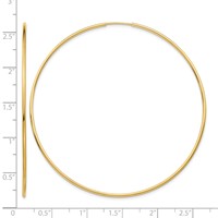 14K Yellow Gold 1.2x63mm Polished Endless Tube Hoop Earrings view 4