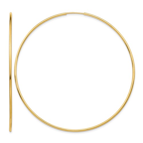 14K Yellow Gold 1.2x 63mm Polished Endless Tube Hoop Earrings