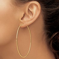 14K Yellow Gold 1.2x 69mm Polished Endless Tube Hoop Earrings view 3