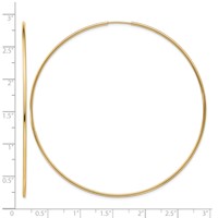 14K Yellow Gold 1.2x 69mm Polished Endless Tube Hoop Earrings view 4
