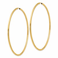 14K Yellow Gold 2x 70mm Polished Endless Tube Hoop Earrings view 2