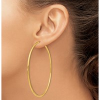 14K Yellow Gold 2x 70mm Polished Endless Tube Hoop Earrings view 3