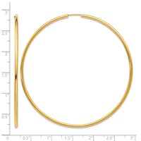 14K Yellow Gold 2x 70mm Polished Endless Tube Hoop Earrings view 4