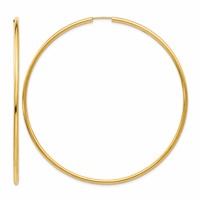 14K Yellow Gold 2x 70mm Polished Endless Tube Hoop Earrings view 1