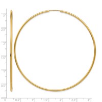 14K Yellow Gold 1.2x 74mm Polished Endless Tube Hoop Earrings view 4
