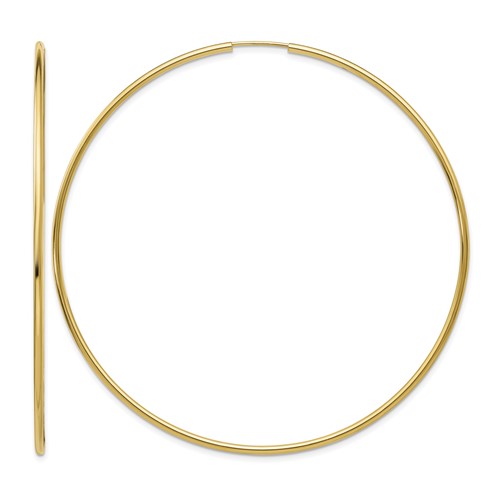 14K Yellow Gold 1.2x 74mm Polished Endless Tube Hoop Earrings