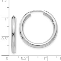 14K White Gold 3.00x 35mm Polished Endless Tube Hoop Earrings view 4