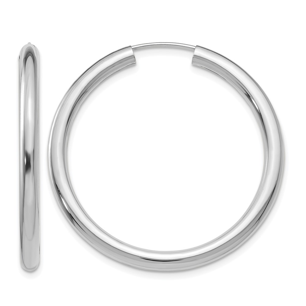 14K White Gold 3.00x 35mm Polished Endless Tube Hoop Earrings