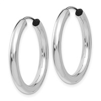 14K White Gold 3.00x 25mm Polished Endless Tube Hoop Earrings view 2