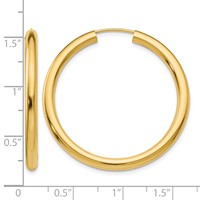 14K Yellow Gold 3.00x 35mm Polished Endless Tube Hoop Earrings view 4